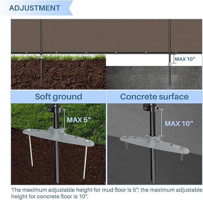 E&K 6'x65' Outdoor Privacy Screen Fence Panel Freestanding Backyard Patio Privacy Pool Fencing Temporary Garden Dog Fence with Iron Poles and Rails (Brown)