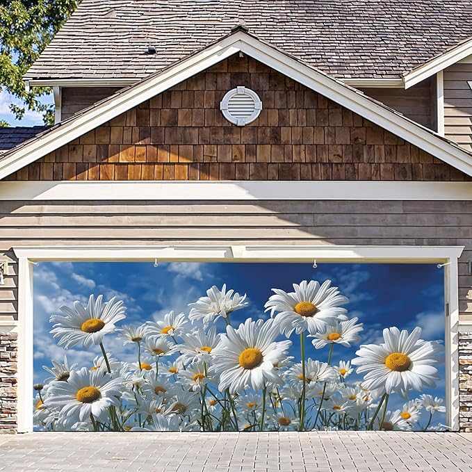6 * 13FT Daisy Garage Door Cover Decorations Spring Flower Garage Door Banner for Outdoor Indoor Spring Party Photography Backdrop
