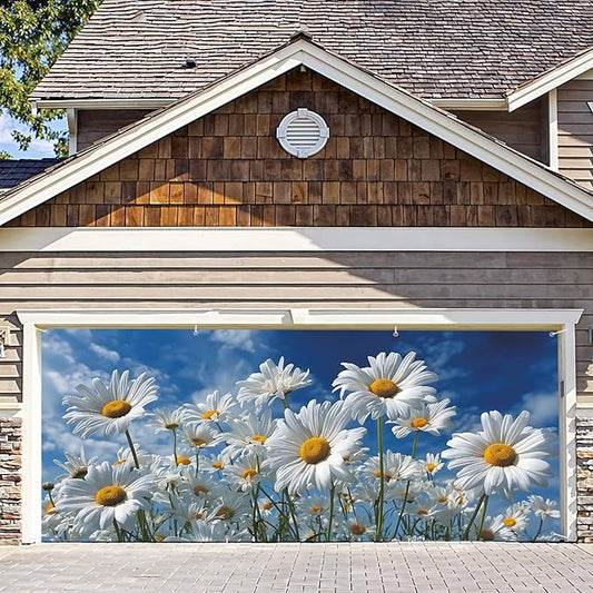 6 * 13FT Daisy Garage Door Cover Decorations Spring Flower Garage Door Banner for Outdoor Indoor Spring Party Photography Backdrop