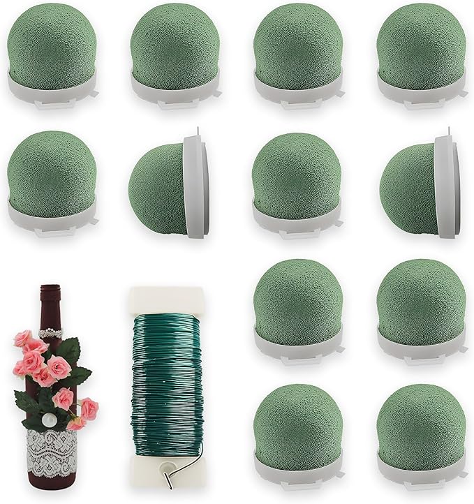 24 Pcs Mini Floral Foam Holder Floral Foam Round with 2 Rolls Green Floral Wire Floral Foam Blocks for Table Wedding Wine Bottle Hat Décor (24)