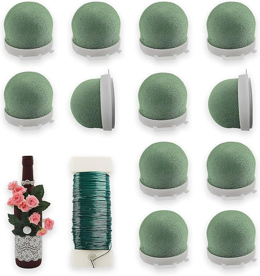 24 Pcs Mini Floral Foam Holder Floral Foam Round with 2 Rolls Green Floral Wire Floral Foam Blocks for Table Wedding Wine Bottle Hat Décor (24)