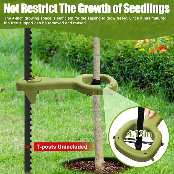Tree Supports Young Trees, 4 PCS Tree Holder Stabilizer Support Tree Straightening Kit for Leaning Tree, Greater Stability Can Withstand Severe Weather（T-Posts Unincluded）
