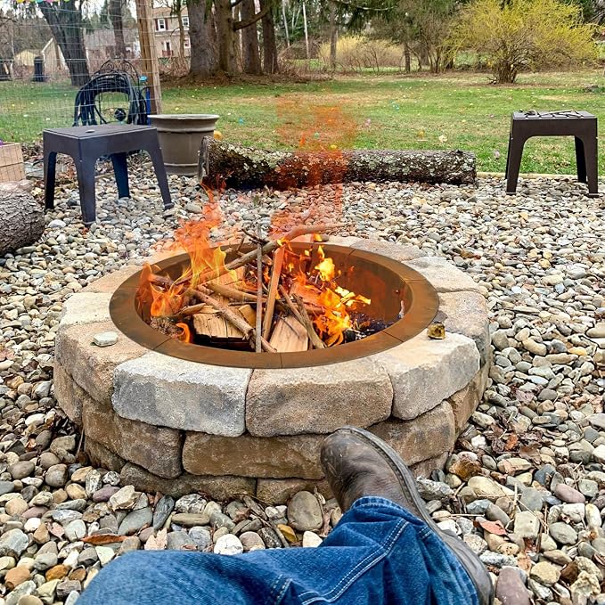 Fire Pit Ring Outdoor Wood Burning Fire Pit Liner 35.4 Inch Camping Fire Ring Corten Steel Firepit Ring Heavy Duty Campfire Ring Above or In-Ground for Bonfire Outdoor Backyard