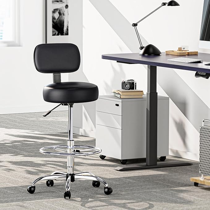 SUPERJARE Drafting Chair with Back, Set of 2, Swivel Barstools, Adjustable Height Rolling Stool with Footrest, Standing Desk Chair for Counter Height Desk, Shop, Home & Kitchen, Clinic & Studio, Black
