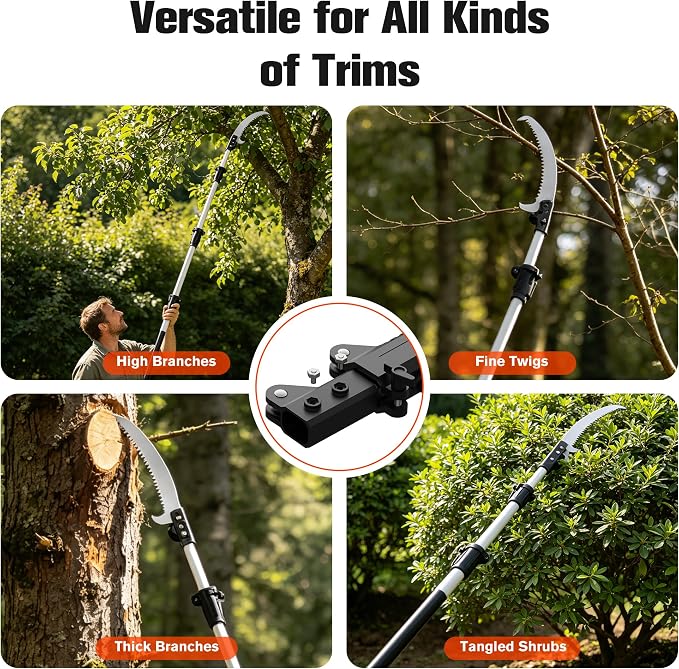 20FT Pole Saw for Tree Trimming, Extendable Tree Pruner with Double Hook Saw and 4-12FT Telescopic Pole, Manual Pole Saw for High Branches, Pruning Branch Cutter for Yard, Garden, Patios