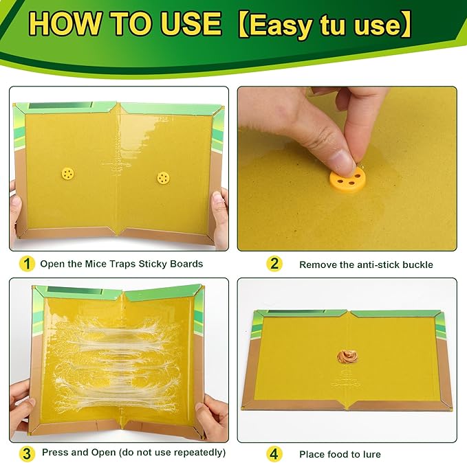 6 Pack Sticky Mouse Traps, Sticky Traps for Rats Mice Rodents Snakes No Touch Indoor Mouse Traps for Home Kitchen Garage Attic Basements, Easy to Set, Green