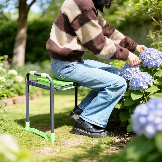 Folding Garden Stool and Kneeler, Heavy Duty Garden Kneeler and Seat, Kneeling Device for Gardening, Gardeners and Seniors (Green)