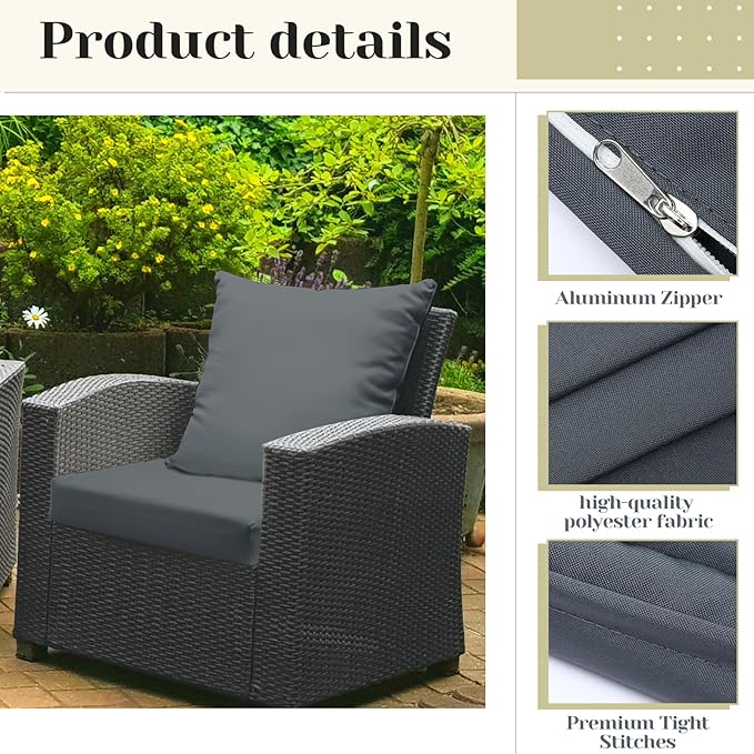 Mindsoft 8 Pcs 22"x20" Patio Cushion Covers Outdoor Cushion Covers Replacement High UV Resistant Anti Slip Waterproof Patio Chair Seat Slipcovers for Outdoor Furniture(Dark Gray)