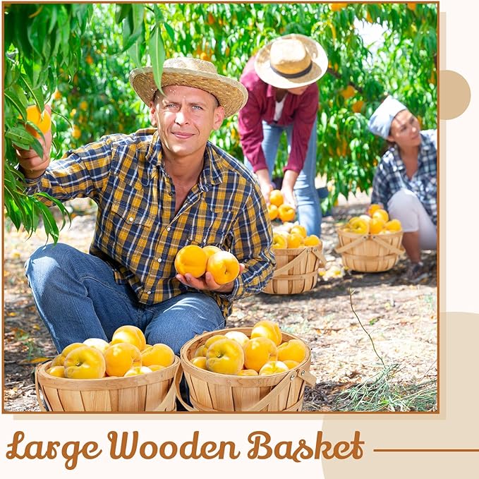 Marsui 10 Pcs Large Wooden Apple Basket 11 x 6.5'' Wicker Fruit Bushel Baskets with Handle for Garden Storage Organizing Farmers Personal or Commercial Use