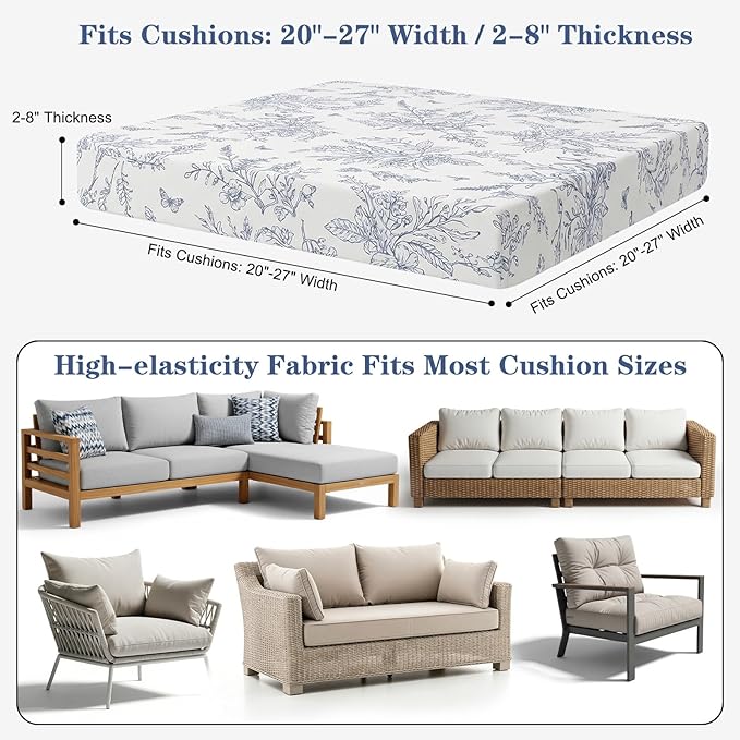 8-Piece High Elastic Outdoor Cushion Covers - Full Set Stretch Replacement Slipcovers for Seat & Back Cushions - Universal Fit for 4-Person Patio Sofa, Fits 20-27" Wide