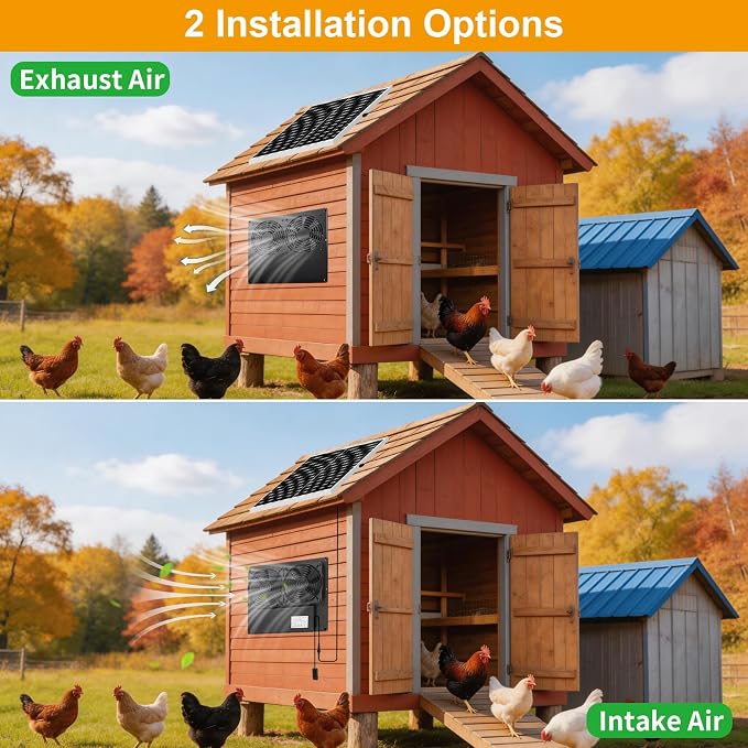 25W Metal Frame Solar Powered Fan with Battery, IP65 Waterproof Solar Exhaust/Intake Fan for Chicken Coop, Greenhouse, Dog House and Shed, Low Noise