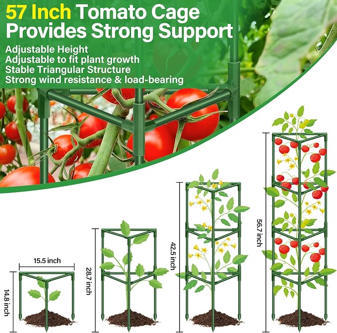 Legigo 2 Pack 57 Inch Tomato Cage for Garden, Heavy-Duty Tomato Trellis Plant Support Stakes, Adjustable Garden Trellis Plant Cage for Climbing Plants Peppers Outdoor Raised Garden Bed and Vegetables