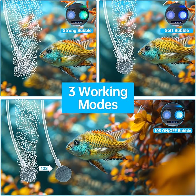 Biling 4W Solar Pond Aerator for Small Pond, 3 Modes, 2200 mAh Battery Backup, Solar Air Pump with 2 Air Stone for Outdoor Fish Pond Stock Tank Aquarium Hydroponics