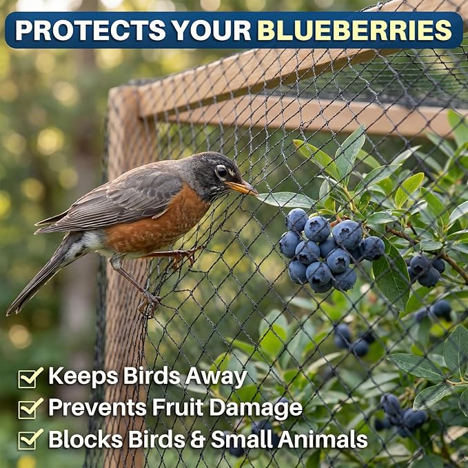 50 x 60 ft Heavy Duty Polyethylene Aviary Anti Bird Netting for Garden Fence Blueberries Fruit Tree Plant with 0.79" Mesh UV-Protected for Chicken Coop Poultry Roof Against Gamefowl Hawk Deer