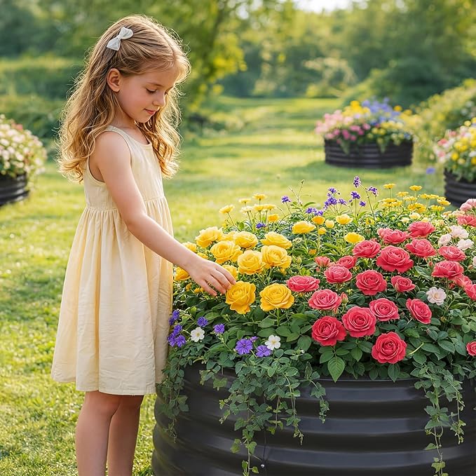 Land Guard 3×3×1ft Galvanized Raised Garden Bed Kit, Round Galvanized Planter Raised Garden Boxes Outdoor, Large Metal Raised Garden Beds for Vegetables, Grey