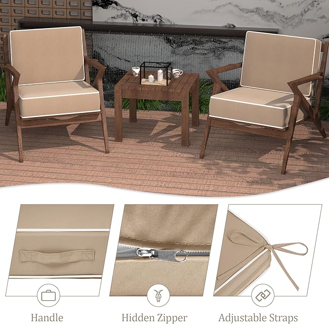 5" Thicker Outdoor Chair Cushions 2 Sets 24" *24" Waterproof Patio Chair Cushions for Outdoor Furniture w/Removable Cover 30D High Density Sponge Filling Thicken Patio Furniture Cushion w/Handle &Ties