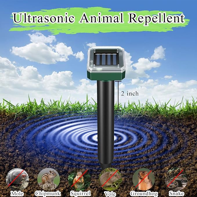 Mole Repellent Solar Powered 10 Pack,Snake Repellent Ultrasonic Vole Snake Repeller for Lawns and Yards,Waterproof Outdoor Gopher Repeller Effective for Garden