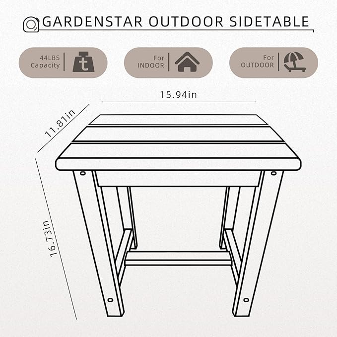 GARDENSTAR Adirondack Square Side Table,one-Tier Outdoor end Table, Patio Side Table for Pool,Porch,Backyard,Relaxing Companion (Teak)