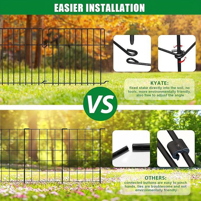 42.5Ft (L) x 20in (H) Decorative Garden Fence 30 Pack Metal Wire Rustproof Small Animal Barrier Fence 1.55" Gap Easy Assembly Patio Yard Seedlings Protection Fencing Border Black