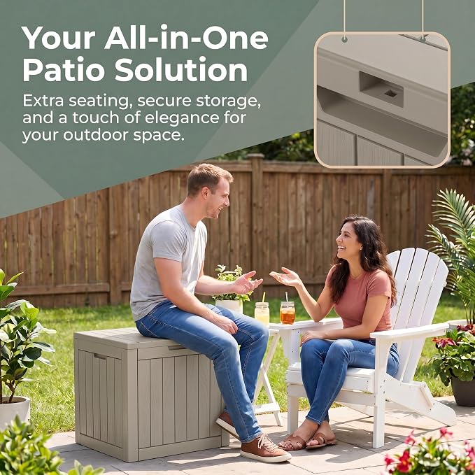NicBex 30 Gallon Deck Box, Waterproof Resin Outdoor Storage Box Lockable for Patio Furniture, Fade Resistant Patio Side Table & Organizer for Garden Tools, Pool Floats, Outdoor Cushions, Light Coffee