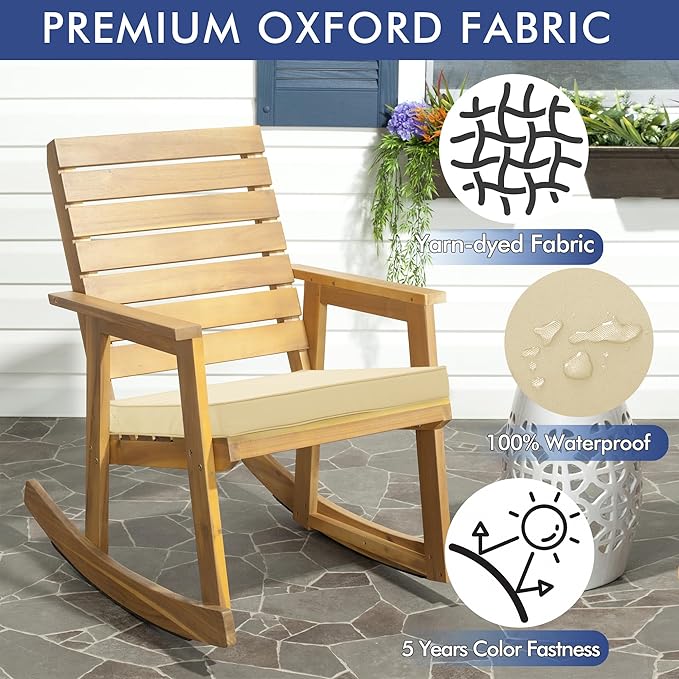 Outdoor Chair Cushions 22 x 22 Inch Water Resistant Patio Chair Cushions with Tie 3 Year Color Fastness Thick Outdoor Seat Cushion for Garden Lawn Patio Furniture Beige Set of 2
