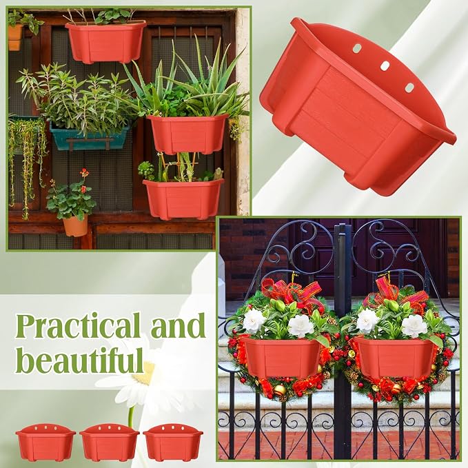 Rtteri 20 Pack Wall Hanging Planters, 9.8 Inch Plastic Flower Pots for Railing Fence, Wall Plant Basket for Balcony Fence Garden Yard Home Indoor Outdoor Decor