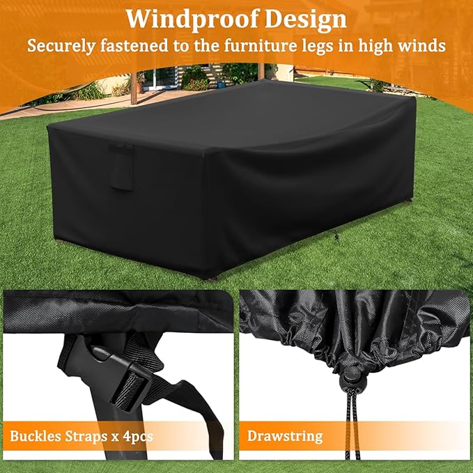 STARTWO Patio Furniture Covers Waterproof for Coffee Table Cover, Heavy Duty Durable Rectangular Outdoor Table Cover Fits up to 48L x 28Wx 13H inches, Black