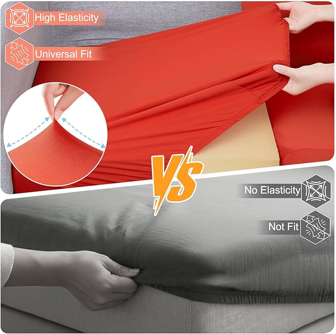 pickyNproud 8Pcs Patio Cushion Covers Stretch Outdoor Couch Cushions Slipcovers Replacement Washable Furniture Protector with Elastic Bottom Sofa Chair Seat Cover, Rust Orange