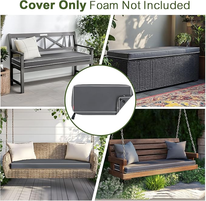 Porch Shield Outdoor Bench Cushion Cover – Waterproof Swing Cushion Cover for Patio Furniture Loveseat (Not Insert) Dark Grey 42" W x 18" D x 3" H