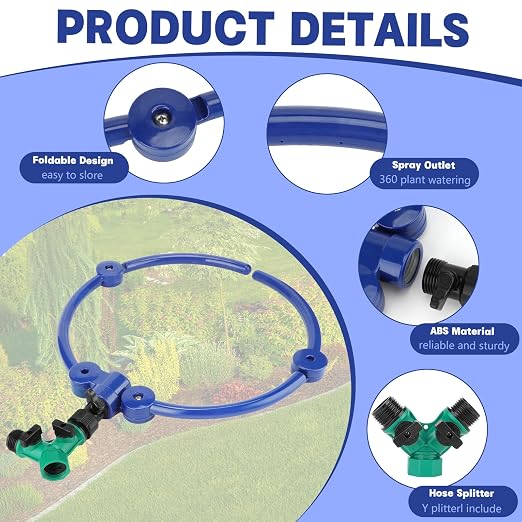 2Pcs 360° Tree Water System Tree Watering Ring 13 Inch Circle Sprinkler and Irrigation System Targeted Water with Y Hose Splitter for New Tree Outdoor Plants Raised Garden Beds Shrubs (Blue, Small)