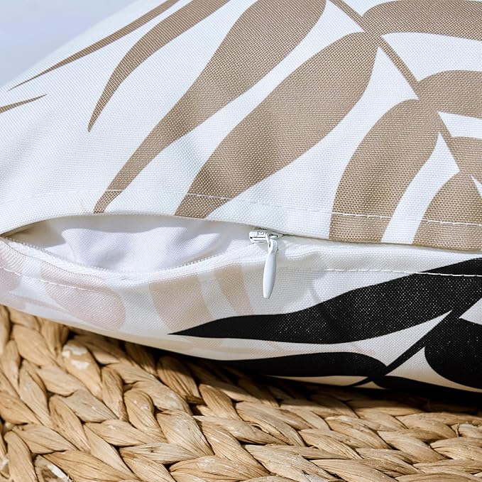 MIULEE Pack of 2 Decorative Outdoor Waterproof Throw Pillow Covers Patio Pillow Cases Natural Leaves Pattern Spring Square Cushion Shams Shell for Garden Balcony Couch 16x16 Inch, Coffee Brown