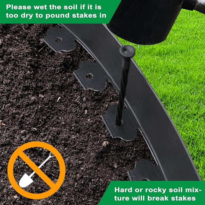 Hugeleaf Landscape Edging Border 60 Feet with 72pcs Spikes, 4inches Flexible Plastic Garden Edging for Landscaping, Lawn, Flower Bed, Yard（Black）