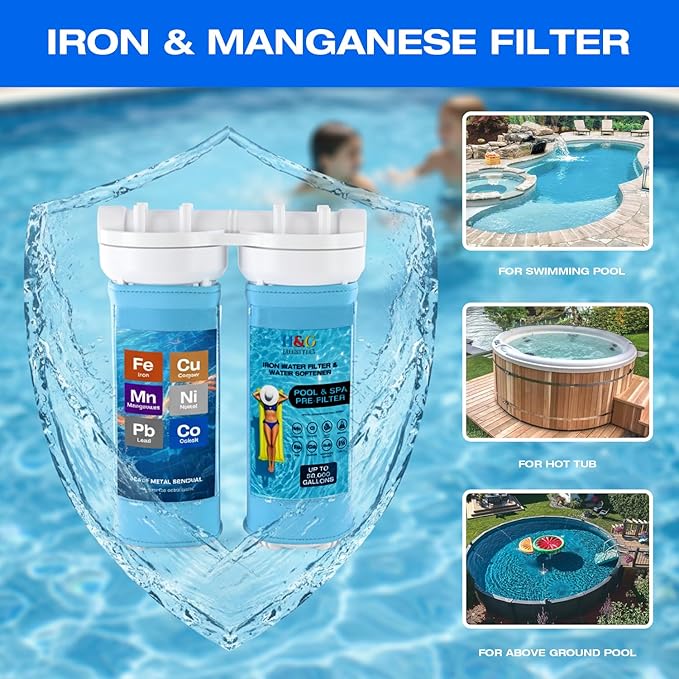 H&G lifestyles Garden Hose Filter for Pool Filling, Iron Removal Water Filter for Hot Tub & Spa, Reduces Calcium & Sediment, 3/4" GHT Adapter, 50,000 Gallons