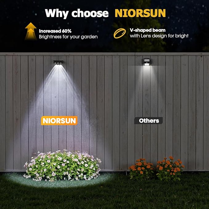NIORSUN Solar Fence Lights, 12 Pack LED Outdoor Solar Deck Lights with Lenses, RGB Color, IP65 Waterproof, Solar Lights for Outside, Wall, Patio, Railing, Yard (Black)