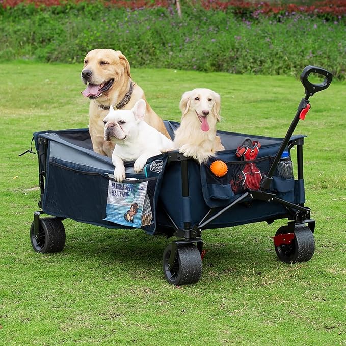 Timber Ridge 600L Beast Wagon 26" W Extra Wide All Terrain Folding w/Big Wheels, Cargo Net & Tailgate, 26" W and 55.25" L, 500lbs Heavy Duty Collapsible Portable Cart for Camping, Sports, Dogs, Blue