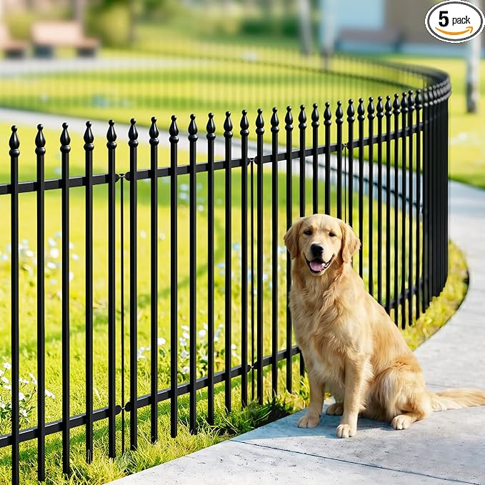 Thealyn Metal Decorative Garden Fence 42" H x 30" W (5 Panels, Total Length 12.5 feet), Metal Border Folding Fence, Landscape Fencing Dog Fence Pet Fence for Flower Bed, Yard, Animal Barrier