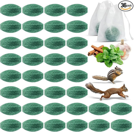 36 Pack Squirrel Repellent Balls, Peppermint Oil Squirrel Deterrent for Groundhog Outdoor & Attic Use Squirrel Repeller for Garage, Garden, Safe for Family & Pets