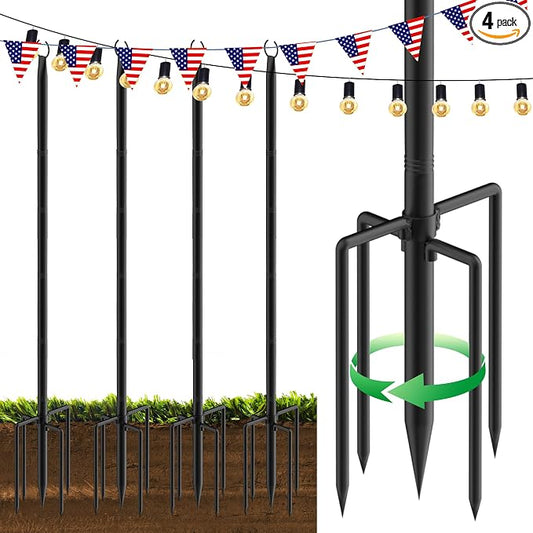 4Pack 9FT String Light Poles for Outside,Electrophoresis Design Waterproof and Rustproof,for Outdoor String Lights Garden,Patio,Wedding,Backyard,Deck,Party - Black