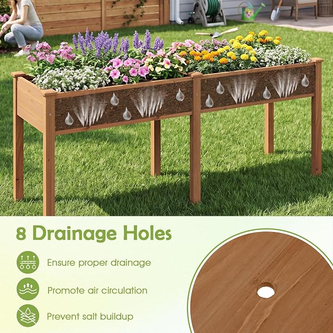 Giantex Raised Garden Bed, Elevated Wood Planter Box with Drain Hole, Gardening Planter Raised Bed for Planting Vegetables Flowers Succulents Herbs, 73" Lx23 Wx30 H