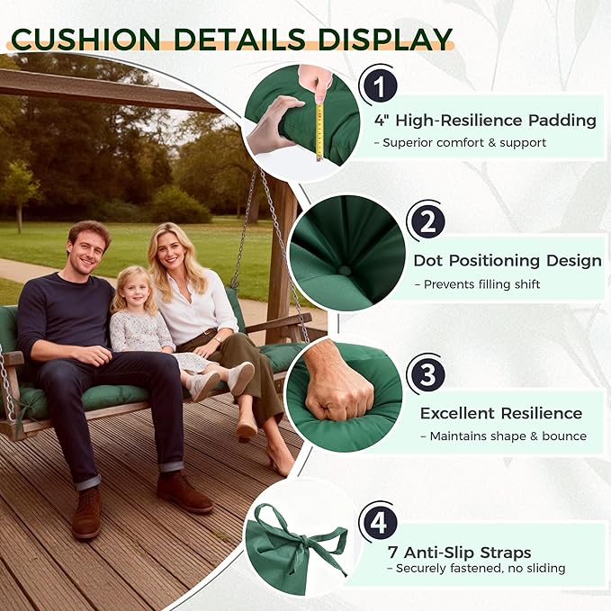 Porch Swing Cushions 60 Inch,Waterproof Patio 2 3 Seater Replacement for Outdoor Furniture with Backrest&Strap,Thick 4" Swing Seat Cushion for Loveseat Garden Glider Bench Lawn Backyard,60X40 Inch