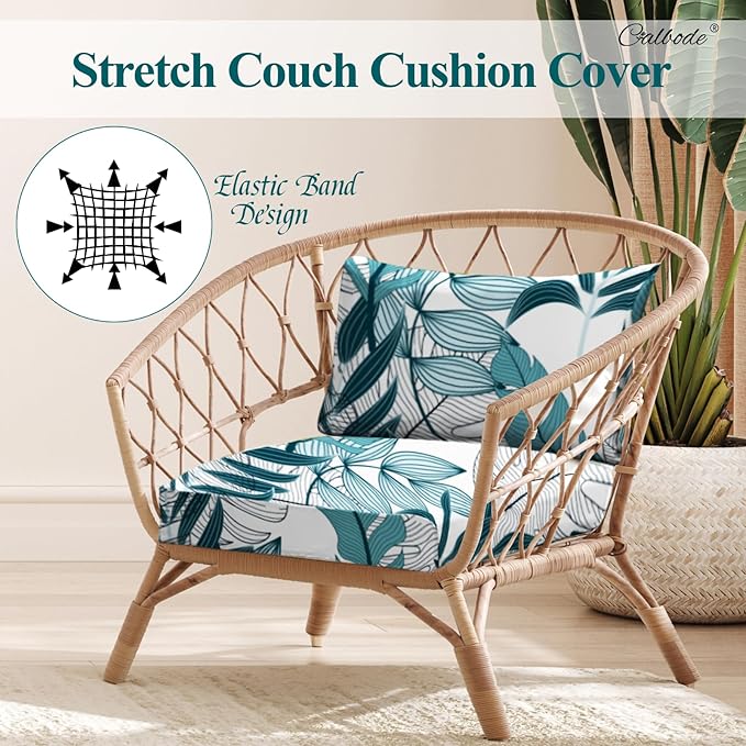 CALBODE 12Pcs Stretch Patio Cushion Cover Outdoor Cushion Cover Replacement Slipcovers Indoor and Outdoor Chair seat Covers Blue Botanical Print Patio Furniture Protector(Cover Only)