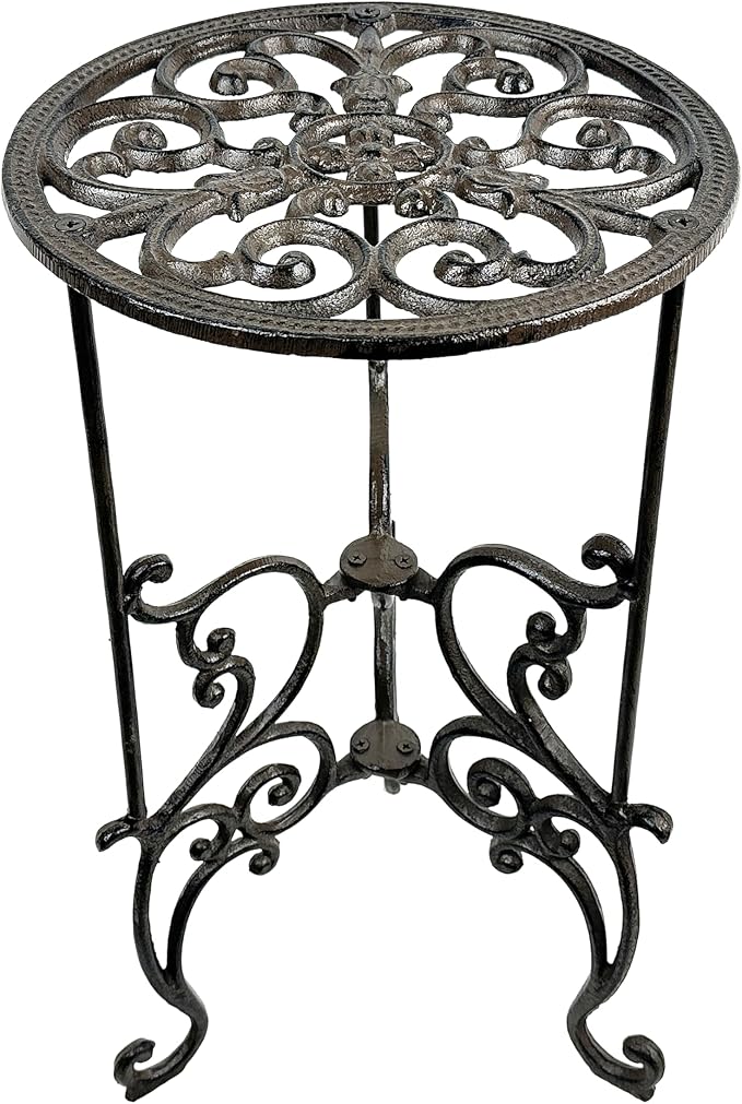 Heavy Duty Cast Iron Potted Plant Stand - 19.5IN Decorative Flower Pot Holder,Vintage & Rustic Style Indoor Outdoor Garden Pots Container Supports（Vintage Ornate Plant Shelf）