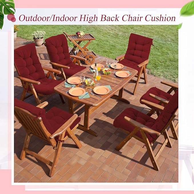 Juexica 4 Sets Outdoor Patio Chair Cushions Seat High Back Tufted Pillow Replacement Rocking Chair Cushions Pads for Patio Summer Seasonal Indoor Home Office (Ruby Red)