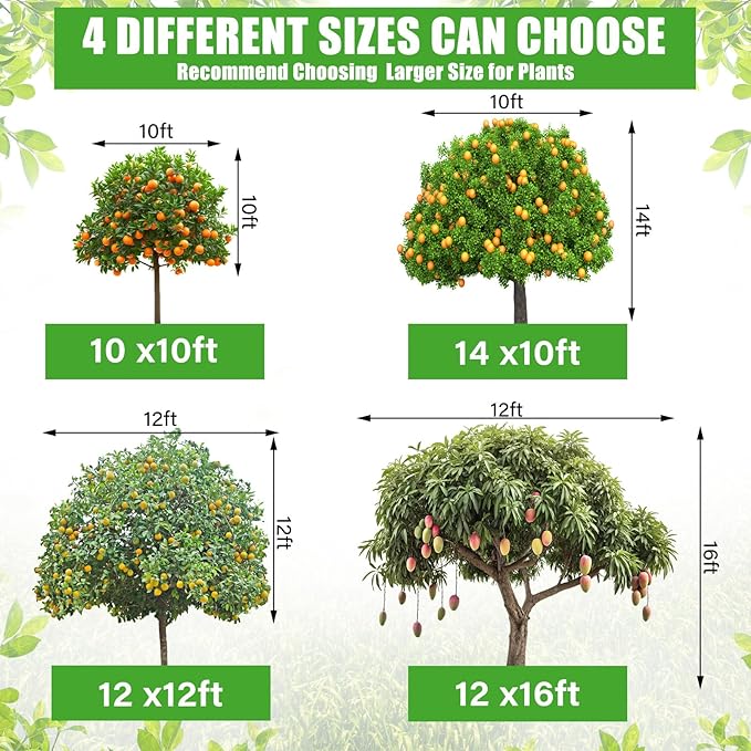 12 x 16 ft Large Fruit Tree Netting for Protecting Fruit from Squirrels Birds Bug Deer & Rat Garden Mesh Netting with Zipper and Drawstring Tree Covers for Blueberry Peach Apple Garden Bushes