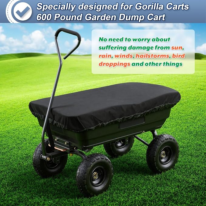 Collapsible Wagon Cover for Gorilla Carts Poly Garden Dump Cart, Outdoor Garden Wagon Cart Cover, Waterproof Dustproof UV Resistant Wagon Rain Covers Perfect for Lawn, Barn and Farm
