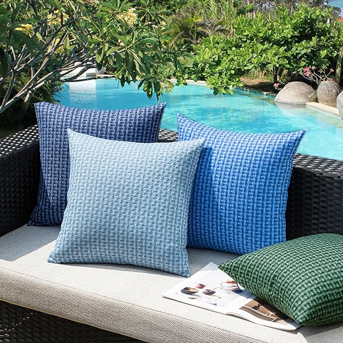 Kevin Textile Outdoor Waterproof Throw Pillow Covers Pack of 2 Farmhouse Decorative Cushion Covers for Garden Patio Tent Balcony Bench Couch Sofa 26x26 Inch, Dark Green
