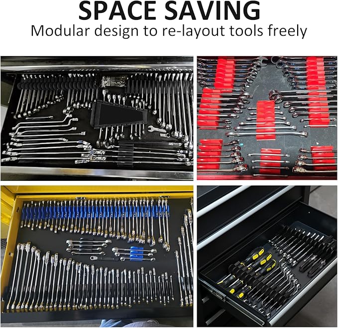 48 pcs Magnetic Modular Wrench Organizers for Tool Drawers - Wrench Rack with Metric&SAE Labels, Perfect Tool Storage Holder with Magnet. Gift for father, brother and boyfriend (Red with magnets)