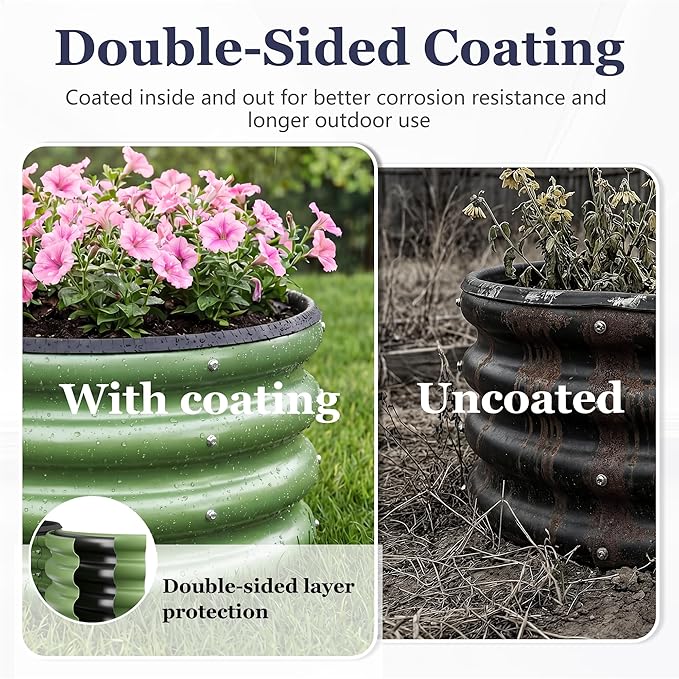 2 x 2 x 1 ft Round Raised Garden Bed, Green 1 Pack 0.6 mm Thick Galvanized Steel Planter Box with Double Layer Paint and Safety Edge Trim for Vegetables Flowers Herbs Outdoor Garden
