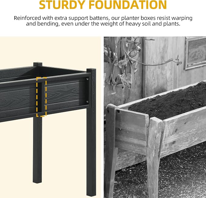 DWVO Raised Planter Box with Legs Raised Garden Bed HDPE Poly-Wood All-Weather Elevated Garden Bed with Drainage System Planter Boxes Outdoor for Herbs Vegetables Flowers, Black