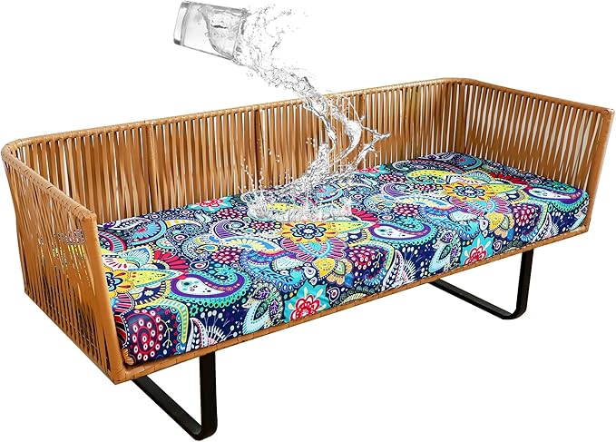 FORCHEER Waterproof Patio Cushion Cover for Outdoor Furniture 37x22x4 Stretch Boho Large Outdoor Cushion Cover with Ties 1 Piece Replacement Washable